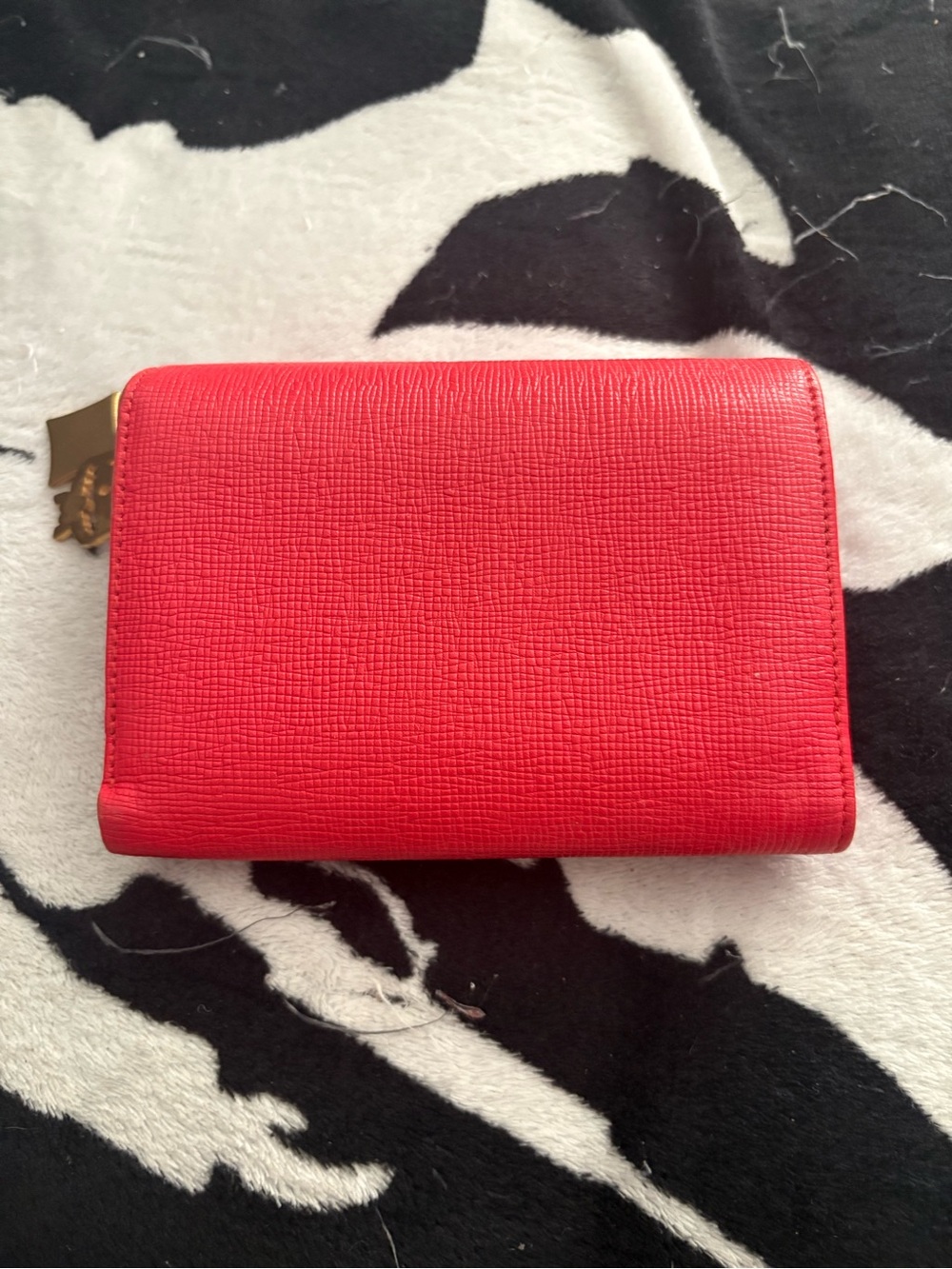 MCM Red Leather Fold Wallet with Gold Logo Accents - Picture 2 of 8
